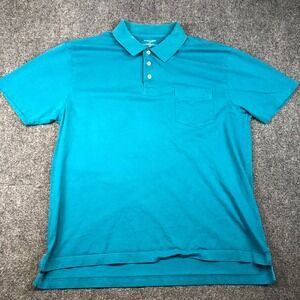 St Johns Bay Teal Blue Cotton Polo Shirt Mens Large Pocket Casual Everyday